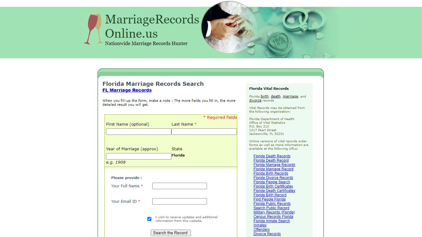 Florida Marriage Records Search, Florida State Marriage Records